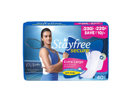 Stayfree Secure Extra Large Cottony Soft Cover Sanitary Pads For Women With Wings, 40 Pads